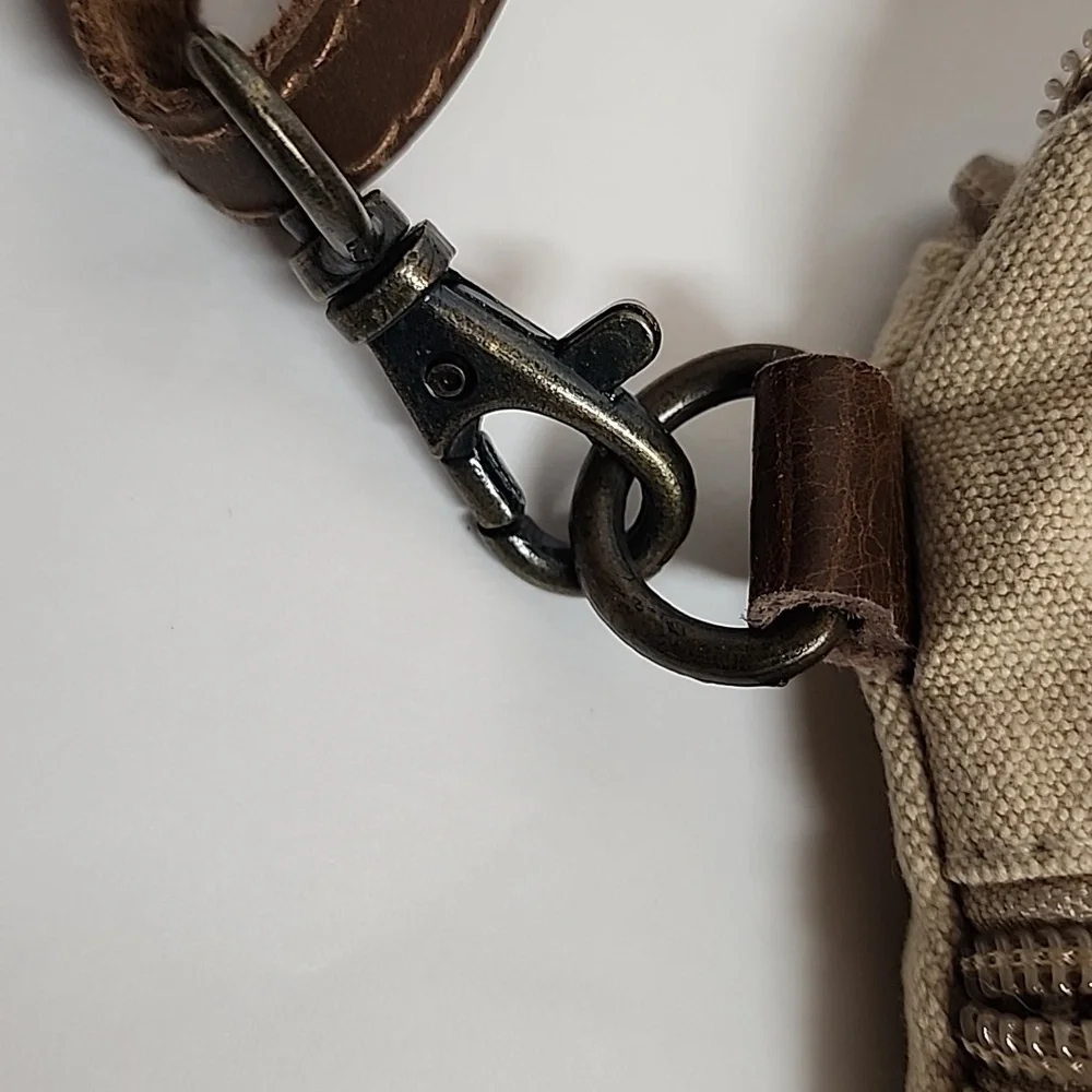 Cott n Curls Tan Canvas Octopus Print Leather Strap Crossbody Cell Phone Bag